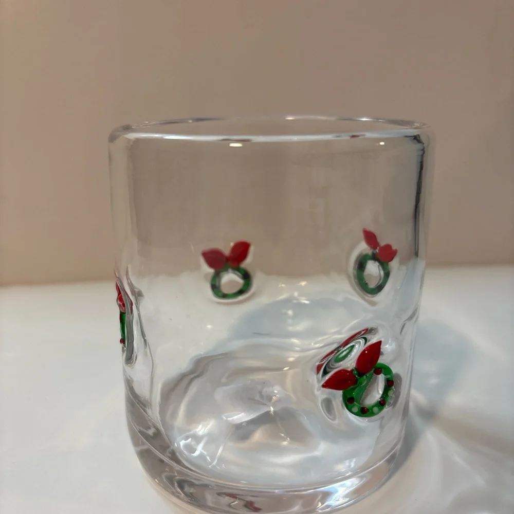 Crate & Barrel Wreaths Double Old Fashioned Drink Glass Halloween NWT